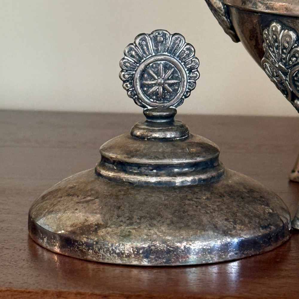 Antique H Schade New York Triple Plate Silver Footed Sugar Bowl Etched 103 - Picture 5 of 8